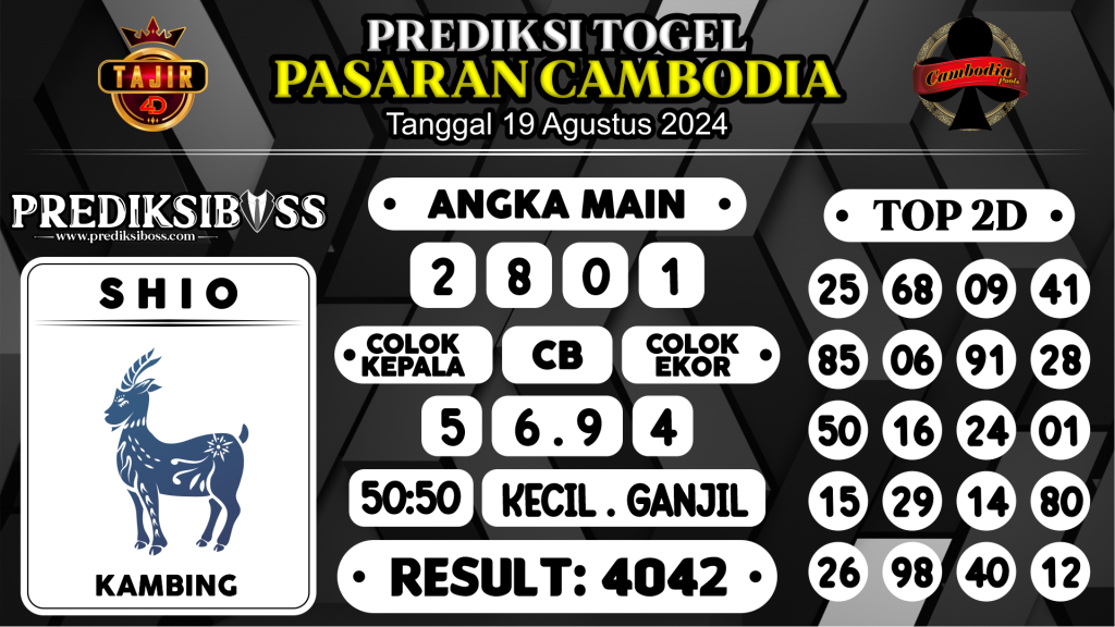 https://prediksibosstwo.com/prediksi-boss-togel-cambodia-senin-19-agustus-2024/