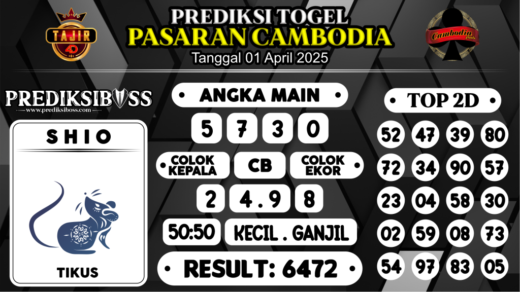 https://prediksibosstwo.com/prediksi-boss-togel-cambodia-selasa-01-april-2025/
